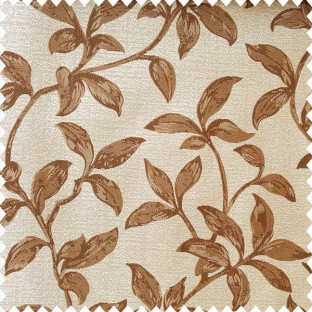 Dark brown and beige color natural floral leaf design with texture finished background polyester main curtain